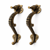 Solid brass seahorse cabinet pull set of two antique finish nautical drawer handles coastal hardware