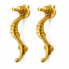 Gold brass seahorse cabinet pull set decorative nautical drawer handles luxury coastal hardware