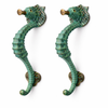 Green patina seahorse cabinet pull set brass nautical drawer handles ocean themed decor