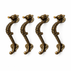 Set of four antique brass seahorse drawer pulls, solid brass coastal cabinet hardware with vintage nautical design
