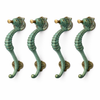 Set of four green patina seahorse cabinet pulls made from solid brass, nautical coastal drawer hardware for furniture and cabinets