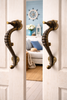 Pair of solid brass seahorse door handles for double door entry coastal nautical home decor