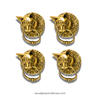 Set of 4 brass cat head drawer pulls in gold finish, ornate ring pull cabinet hardware
