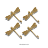 Set of 4 brass dragonfly wall hooks bundle on white background, boho cottagecore hook set for entryway, bathroom towels and keys.