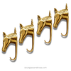 Set of 4 solid brass horse wall hooks in gold finish, equestrian tack room hooks for coats, towels, hats and bags