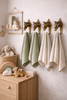 Set of four brass horse wall hooks in kids room nursery decor, pony themed hooks for towels and backpacks
