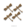 Four matching brass dragonfly wall hooks shown together, nature-inspired wall hanger set for mudroom, bath or kitchen.