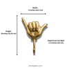 Brass shaka hand wall hook dimensions size guide inches and cm wall hook