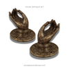 Shuni mudra brass hand hook set of 2 in antique finish, statement wall hardware for entryway, bathroom and boho home decor.
