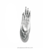 Single silver finish Buddha mudra hand from alternate angle, decorative wall hook and door pull with oval base