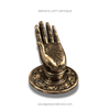 Size #1 Abhaya mudra brass hand hook, LEFT hand, antique finish—coat, robe, and bag wall hook.