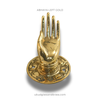 Size #1 Abhaya mudra brass hand wall hook, LEFT hand, gold finish—entryway wall decor and storage.