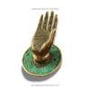 Size #1 Abhaya mudra brass hand wall hook, LEFT hand, green patina finish—entryway wall hook sculpture.
