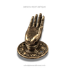 Size #1 Abhaya mudra brass hand hook, RIGHT hand, antique finish—heavy-duty wall hook sculpture.