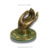 Size #1 Shuni mudra brass hand wall hook, LEFT hand, green patina finish—entryway coat and bag hook.