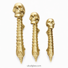 Gold finish skull spine door handle options in three sizes, gothic entry door hardware