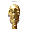 Front close-up of skull spine door handle head for gothic entry door hardware styling
