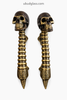 Skull spine door handle pair for double doors, gothic entry door pull set in vintage bronze style”
