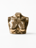 Front-facing view of small gold brass female torso sculpture on white background — female torso art for maximalist home decor, new home gift and eclectic sculptural decor from Bali