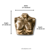 Dimensions for small brass female torso sculpture — 13 inch width, 12 inch height, 8 inch depth, full size reference for this gold body art and maximalist eclectic decor piece