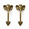 Solid brass elephant trunk door handle set of 2 isolated on white background, elephant door pull set, antique brass hardware, double door hardware for statement home entrances