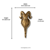 Dimension diagram for solid brass ram wall hook showing width 6.5 inches height 8 inches and depth from wall 2 inches — handmade brass wall hook UbudGlassandBrass