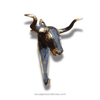 Antique finish Texas longhorn brass wall hook isolated on white, western coat hook and rustic wall decor.