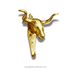 Gold finish Texas longhorn brass wall hook isolated on white, western hat hook, towel hook, and coat hook