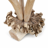 Close up of wood mushroom sculpture base with natural root burl texture handcrafted in Bali