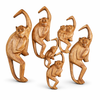 Wooden monkey decor set of five hand carved hanging monkeys, playful barrel of monkeys family for boho wall decor, nursery decor, or plant hanger hooks.