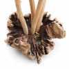 Pair of hand carved wooden mushroom decor pieces displayed on wooden floor rustic home styling