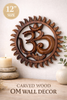 Hand carved wooden Om wall hanging large size 12 inches 30 cm diameter – carved wood om wall decor label – bold sunburst border and deep relief om symbol carving – yoga meditation spiritual boho home decor – statement wall art – solid wood handcrafted in Bali Indonesia
