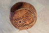 Carved coconut shell planter with detailed cutout design