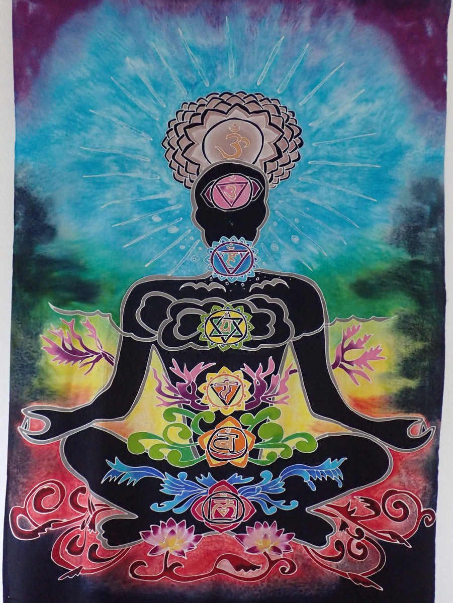 Hand painted batik sarong, wall art, Chakra – Ubud Glass