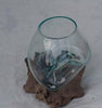 Handmade Glass Bowl molded to Wood piece / Unique DIY Candle / Flower Vase / Molten Glass Bowl 4.5"
