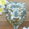 Close up brass lion head wall hook detailed carving luxury decor