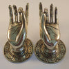 Two large brass Buddha hand wall hooks shown together, Size #1 set for coat hook and bag hook use